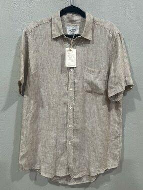 NWT Portuguese Flannel in Beige-White Stripe 100% Linen Button Down Large